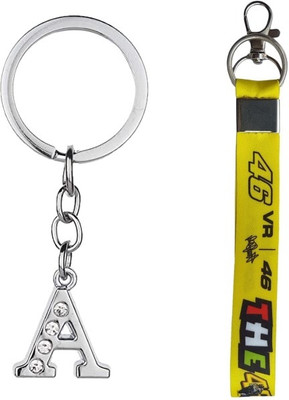RINKON Pack of 2 Doctor VR46 Nylon Yellow Tag Hook 7inch & Letter A Stone Decor Combo Key Chain