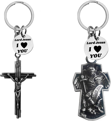 The Men Gift Jesus cross & Saint Michael Archangel cross Keychains Com670-652 Key Chain