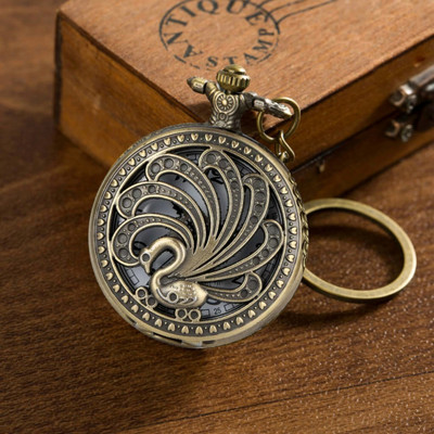 Classic Quirk Gandhi Style Vintage Peacock Theme Designer Analog Antique Pocket Watch Key Chain