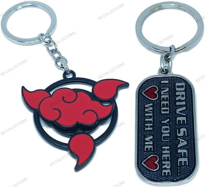 kd collections 516A-650A Drive Safe Keychain & Naruto Rotating Revolving Spinner Keychain Combo Key Chain