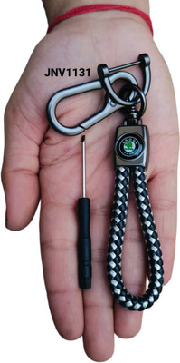 JNV Handwoven Leather Thread Keychain Compatible With Skoda Car (Black And White) Key Chain