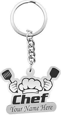 Savri Stainless Steel Chef Symbol Keychain Round Shape with Name engraved on it Key Chain
