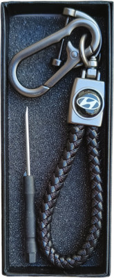 JNV Handwoven Leather Thread Keychain Compatible With Hyundai (Black )Car Key Chain