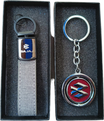 JNV Combo Of Leather And Metal Keychain Compatible With BAJAJ Bikes (Pack Of 2) Key Chain