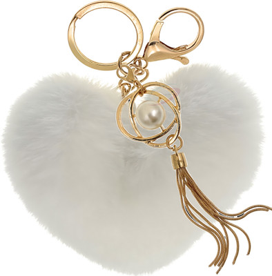 iAccessories Fluffy Soft Faux Fur Pompom Heart Fashionable Pearl Tassel Pendant Charm Key Chain