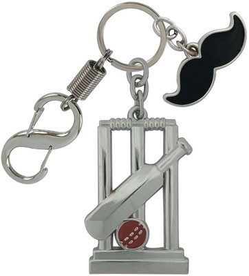 HANDSOME ISK Premium Finishing Cricket Bat Ball All 3 in 1 metal With Mustache Locking Lock Key Chain
