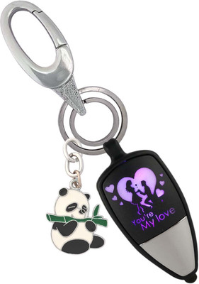 SHOKY LOOKS Multicolor LED You're My Love Push Button ON/OFF with Bamboo Panda Locking Lock Key Chain