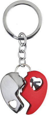 Augen Premium Heart Open Red Stainless Steel Key Ring Anti-Rust (Pack Of 2) Metal Key Chain