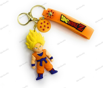 Sbb Novelty World Famous Cartoon Series 3D Rubber Keychain With Long Ribbon Dragon Ball Goku Key Chain