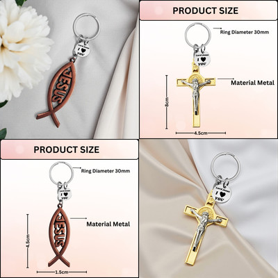 M Men Style Ichthys (Jesus Fish) and Crucifix Cross Christian Keychain SkeyCom659-673 Key Chain