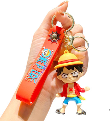ZQE 3D Luffy Anime Keyrings with Metal Hook Strap Silicone Keychain for Girls & Boys Key Chain