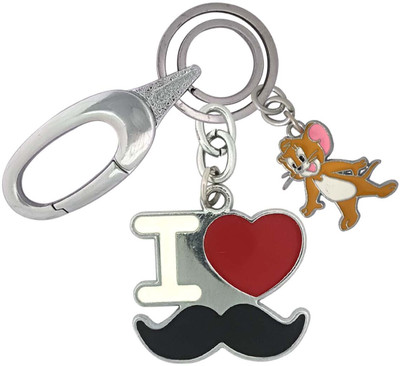 SHOKY LOOKS Metal Metallic I Love Mustache With Mini Jerry Locking Lock Key Chain