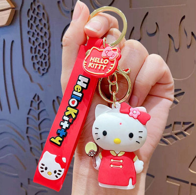 SHRI JI Cute 3D Hello Kitty Keychain With Strap Red Key Chain