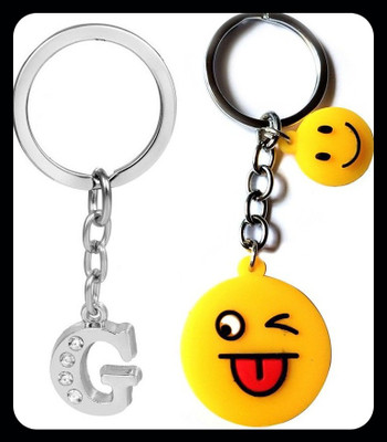 Meeko.com Alphabet Letter G Metal Design and smiley key chain 004 Premium Key Chain