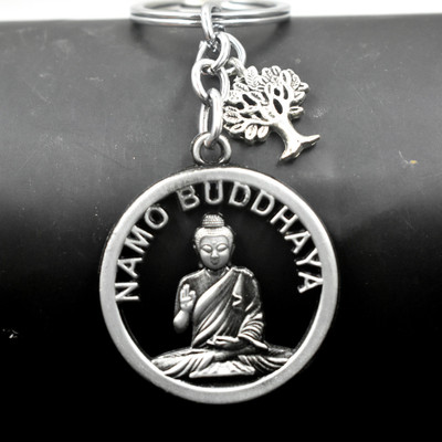 AFH Namo Buddhay Metal Grey Tree of Life Keychain for Car Bike Home Key Chain