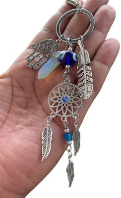 GKM Blue Evil Eye Lucky Hamsa Leaf with Dream Catcher Key Chain Key Chain