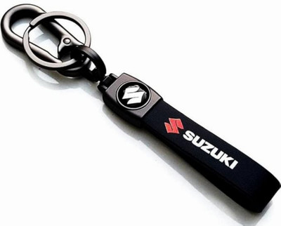Qawvler Suzuki Keychain High Quality Leather Black Keychain for Bike & Car (Pack of 1) Key Chain