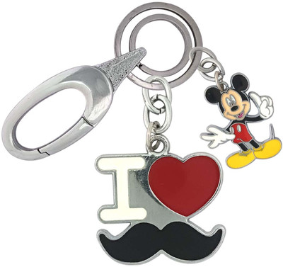 SHOKY LOOKS Metal Metallic I Love Mustache With Mickey Mouse Locking Lock Key Chain