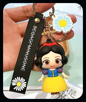 gtrp Keychain-Big Size Princess Doll 3D with Strap Flower Charm & Golden Key Chain