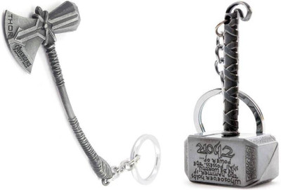 Mistazzo New Silver Thor Axe-Hammer & Mjolnir- Hammer Stormbreaker Key Case (Set Of 2) Key Chain