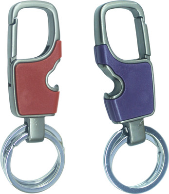 MIKADOECOM Combo of 2 Metal Keychains | Red & Purple Carabiner Rings for Cars & Bikes Key Chain