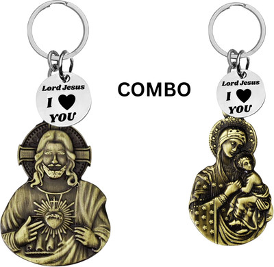The Men Gift Lord Jesus Keychain Combo– Sacred Heart Religious Keyring Set ShivkeyCom633-639 Key Chain