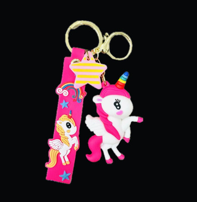 SHRI JI PVC Rubber Unicorn Keychain with Star Charm Dark Pink Key Chain