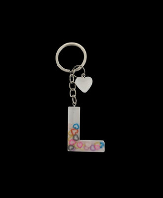 NEHIK ENTERPRISE Resin Keychain Letter L Heart White Key Chain