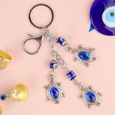 Satvik Premium Stainless Steel 3 Tier Turtle Evil Eye Keychain – Anti-Rust Gift Key Chain