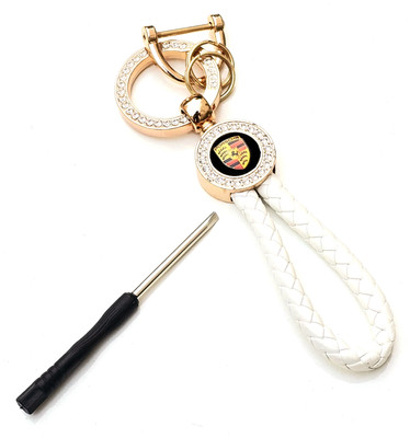 ADOREAL Porsche Keychain And Keyring White Rope Golden Ring Key Chain