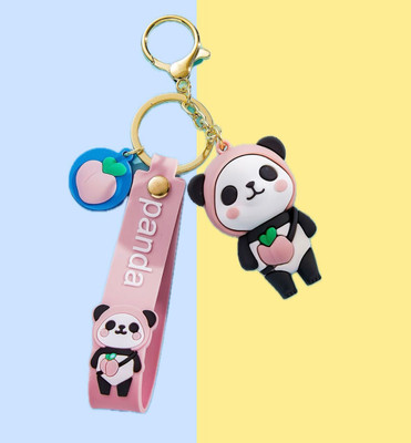 SHRI JI Fruit Panda Keychain with Strap and Charm Peach Fruit Keychain Key Chain