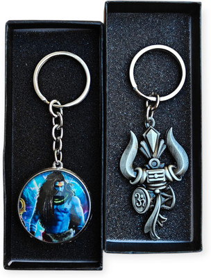SM Enterprises Combo Of Lord Shiv Shankar | Trishul Damru Om Double Side Metal | Glass Key Chain