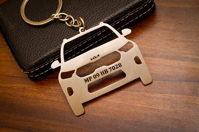 kraftnix Kia Sonet Customizable Engraved Stainless Steel Key Ring With Number Plate Key Chain
