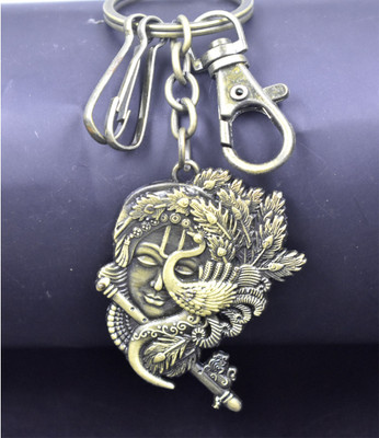 AFH Lord Krishna Flute and Peacock Bronze Labster Hook keychain for Men and Women Key Chain