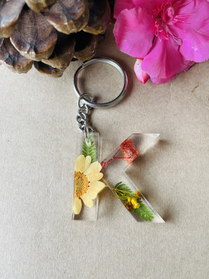 crafcan Resin Letter K Keychain | Real Flowers preserved in resin to last forever. Key Chain