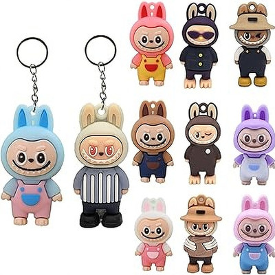 GKNEX new Labubu & Labubu Doll Keychain Set Cartoon Character Keyrings for Bags Gifts Key Chain