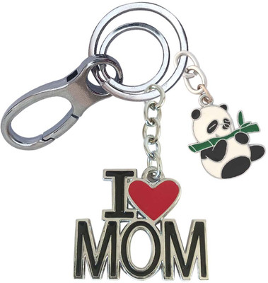 HANDSOME ISK Elegant Design I Love Mom With Bamboo Panda Locking Lock Key Chain