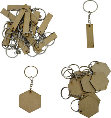 Maitri Pack of 50 (25Hexagon & 25Bookmark) 2 Shapes Key Chains with Ring (50 x 50) mm Key Chain