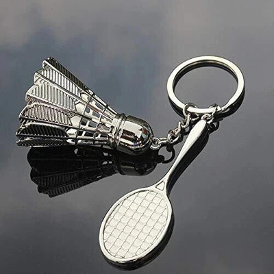 KANGUVA Badminton racket & Ball metal Silver keychain Key Chain Key Chain