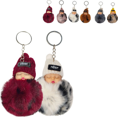 ZAFCO Mini Fur Doll Keychain for kids, Girls Pom Pom Key Chain