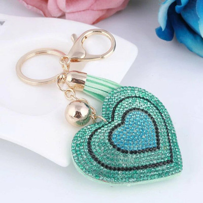 Digital Shoppy Crystal Heart Key Chains for women (Green/black) Key Chain