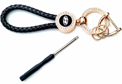 ADOREAL Hyundai Keychain And Keyring Black Rope Golden Ring Key Chain