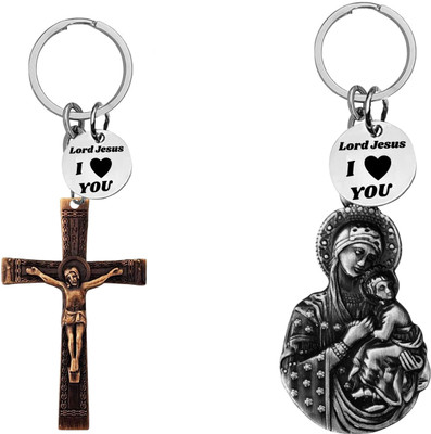 The Men Gift Jesus cross & Madonna with Child Jesus Keychains ShivkeyCom665-640 Key Chain