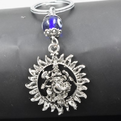 AFH Lord Gajanan Ganesha Evil Eye Charm Silver keychain for Men and Women Key Chain