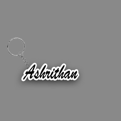 SY Gifts SYG Ashrithan Name Keychain White And Black Key Chain