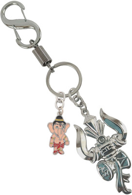 HANDSOME ISK Shiv Bholenath Trishul Full Metal Stylish Locking Lock With Mini Ganesha Key Chain