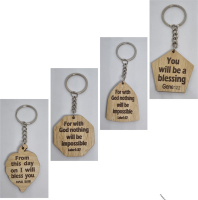 BLESSINGS Set Of 4 Wooden Bible Verse A Key Chain