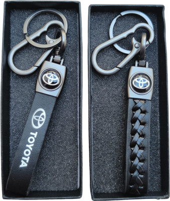MYV Black Leather Keychain Compatible With TOYOTA Car (Pack Of 2) Key Chain