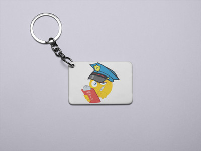 Rushaan Please be Aware, Police is Here Emoji- Printed Acrylic Keychains(Pack Of 2) Key Chain