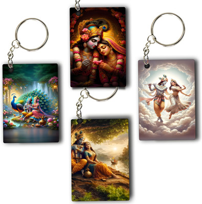 ASvik Creation Radha_Krishna-KC-15 Premium Printed Keychain (Pack of 4) For Bike, Scooty, Car Key Chain